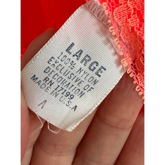 Vintage Lingerie Nightie Neon Coral Orange Lace Size M/Large Fit Bright - Picture 4 of 8